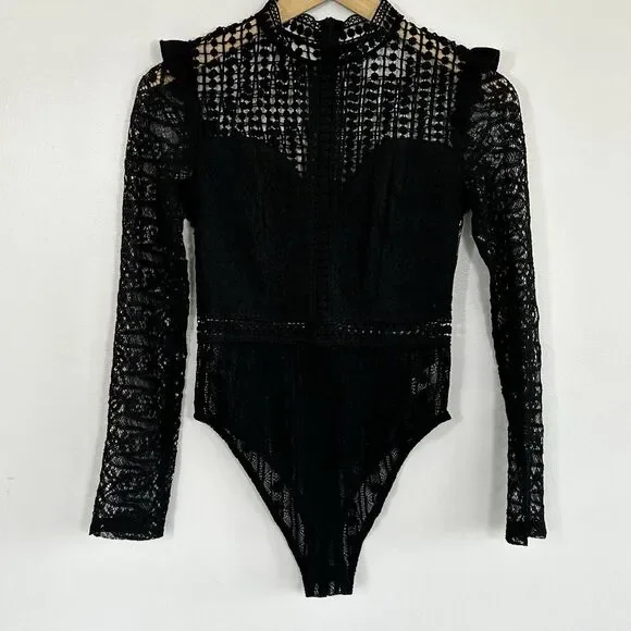 Hello Molly Not That Easy Lace Bodysuit Size Small 4 Black Goth Fairygoth Sheer - Picture 3 of 11